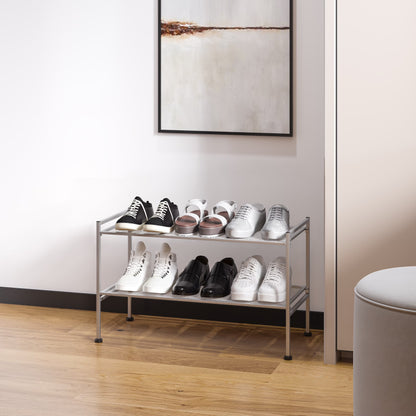 Seville Classics 2-Tier Stackable 9-Pair Metal Mesh Shoe Storage Rack Organizer, Silver Mesh